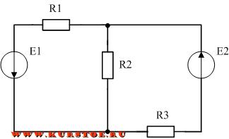 Пример схемы для расчета по законом кирхгофа